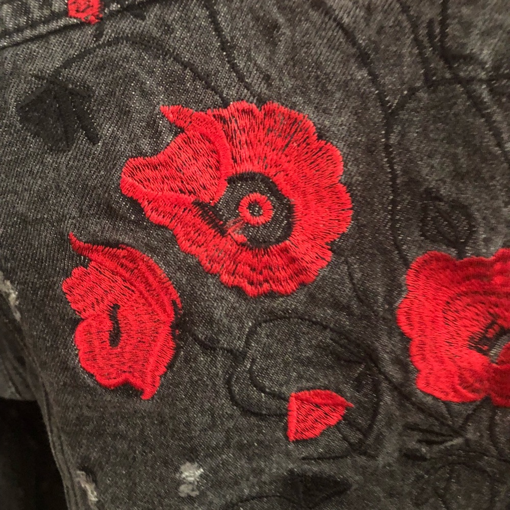 Distressed Embroidered Jean Jacket - Picture 6 of 7